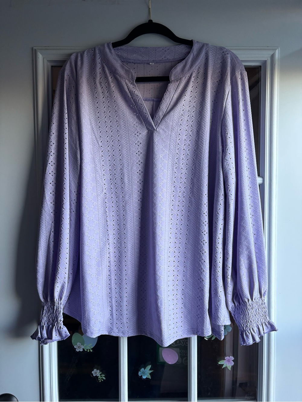 Women's Lavender Eyelet Long-Sleeve Blouse